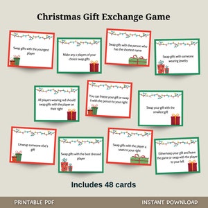 Christmas Gift Exchange Game Printable, White Elephant, Yankee Swap, Dirty Santa, Christmas Party Family Game, Holiday Present Swap Cards