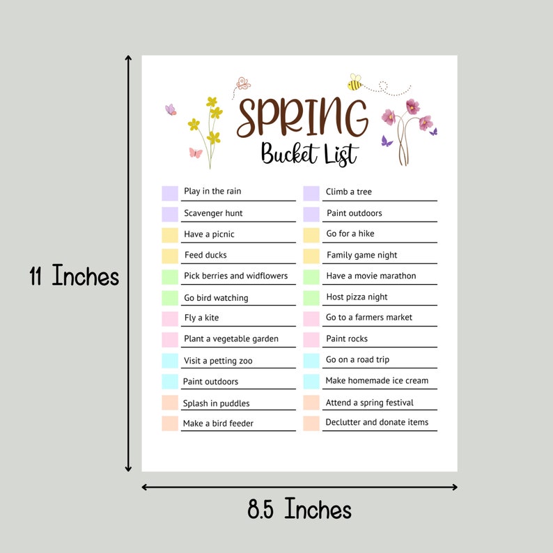 Buy Editable Spring Bucket List, Printable Fun Spring Activities for ...