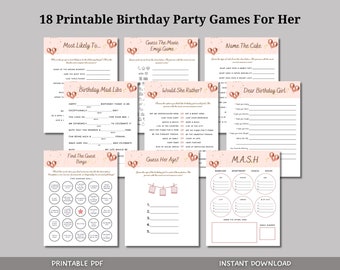 ティーンの誕生日パーティーゲームバンドル、彼女のための誕生日ゲーム印刷可能、パジャマパーティーゲーム、お泊まり会パジャマパーティーアクティビティ、18 のトリビアゲーム