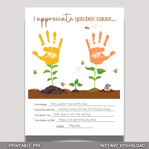 Teacher Appreciation Handprint Craft Kids Printable, DIY Gift Keepsake Art for Pre-K Kindergarten Preschool Children Teacher Parent Resource