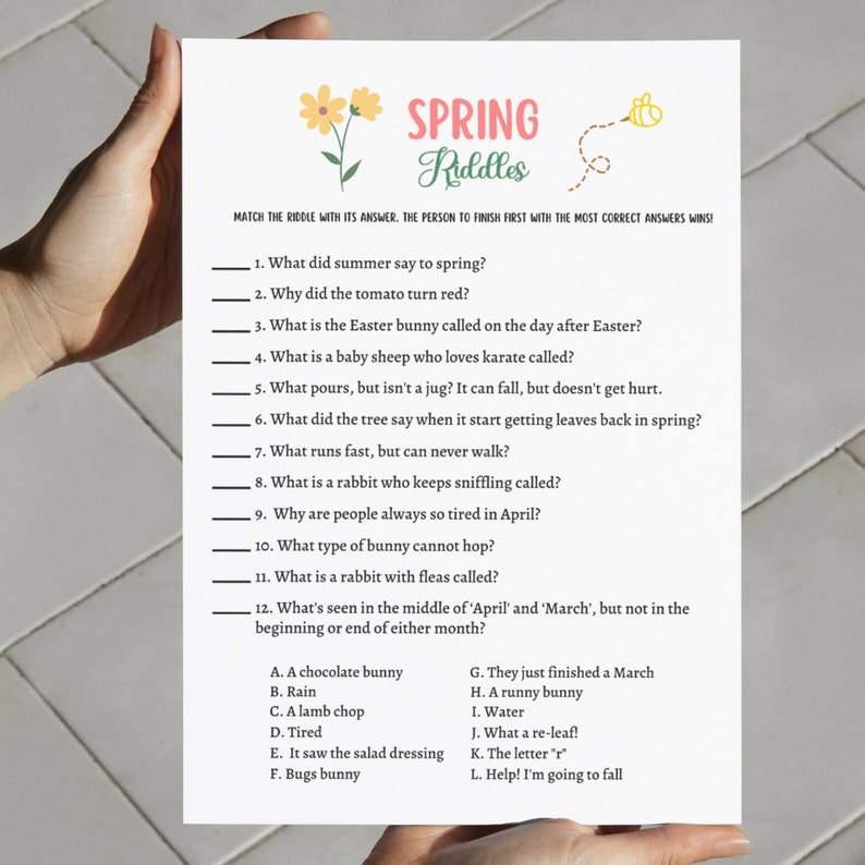 Spring Cartoon Riddle Spring Riddles Game Printable, Spring Activity Adults and Kids ...
