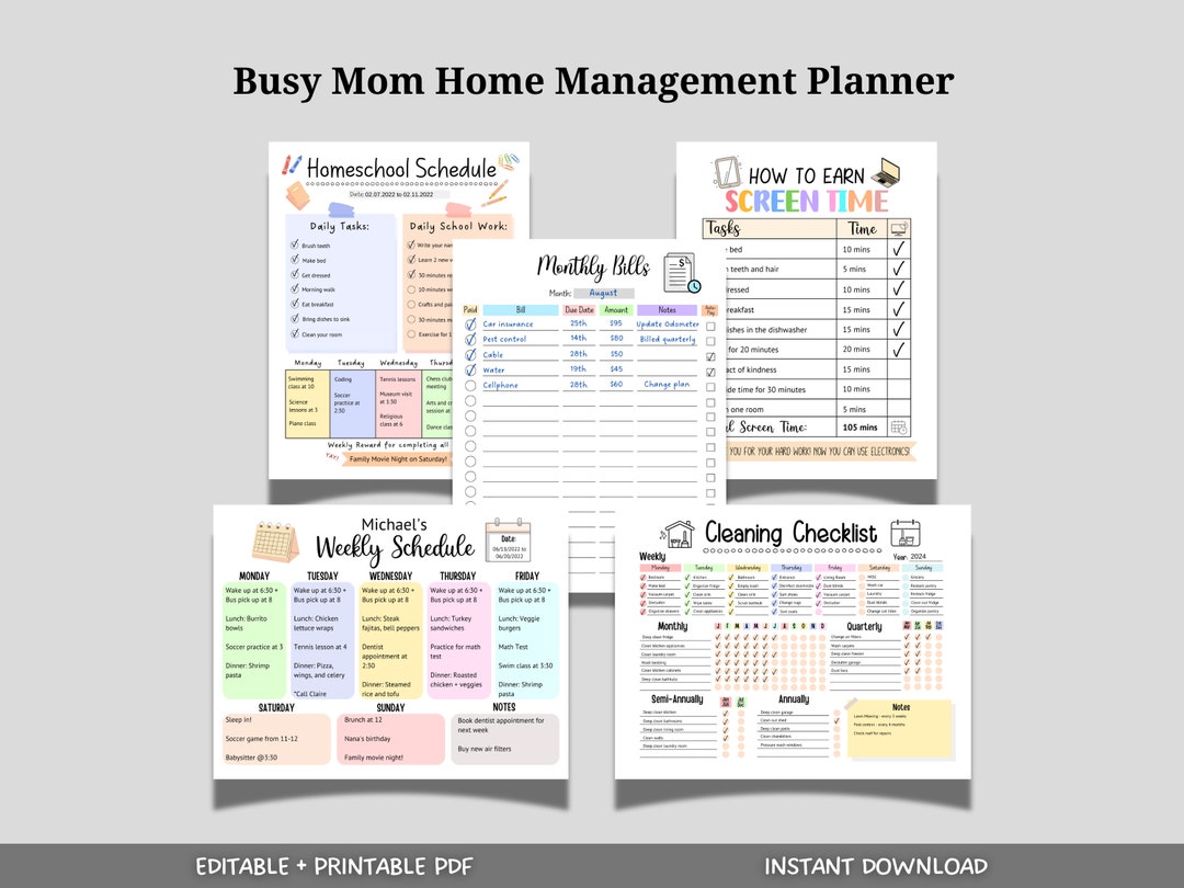 Home Management Household Binder Printable, Busy Mom Life Digital ...