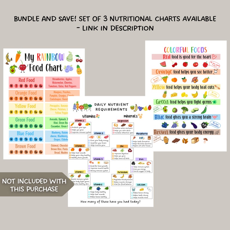 Rainbow Food Chart for Kids, Kids Nutrition Chart Healthy Food Tracker ...