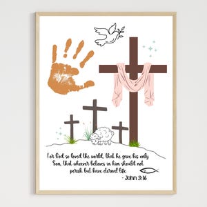 Christian Easter Handprint Craft Printable, Religious Jesus Cross DIY Keepsake Art for Kids Sunday School Church Preschool Toddler Activity