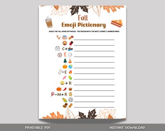 Fall Emoji Pictionary Game Printable, Fun Autumn Games, Emoji Game, Fall Time Activities for Adults & Kids, Family Activity Thanksgiving