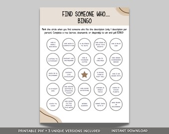Encuentre a alguien que juegue, Bingo para empleados, divertido juego para romper el hielo, conozca su juego de bingo imprimible, fiesta de bingo humano/juego de eventos, fiesta de oficina