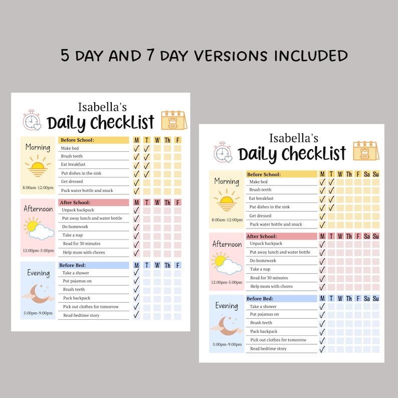 Kids Daily School Checklist Schedule Printable, Editable Chore Chart, Daily Routine Responsibility Chart, Homeschool Planner To Do List zdjęcie 2