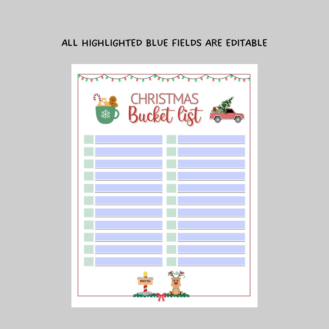 Christmas Bucket List Editable Printable, Custom Bucket List, Xmas ...