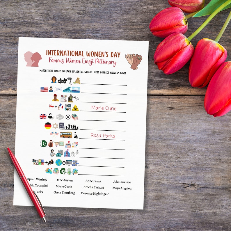 International Womens Day Famous Women Emoji Pictionary Game Printable, Womens History Month Party Trivia, Icebreaker Game, Feminist Activity image 3