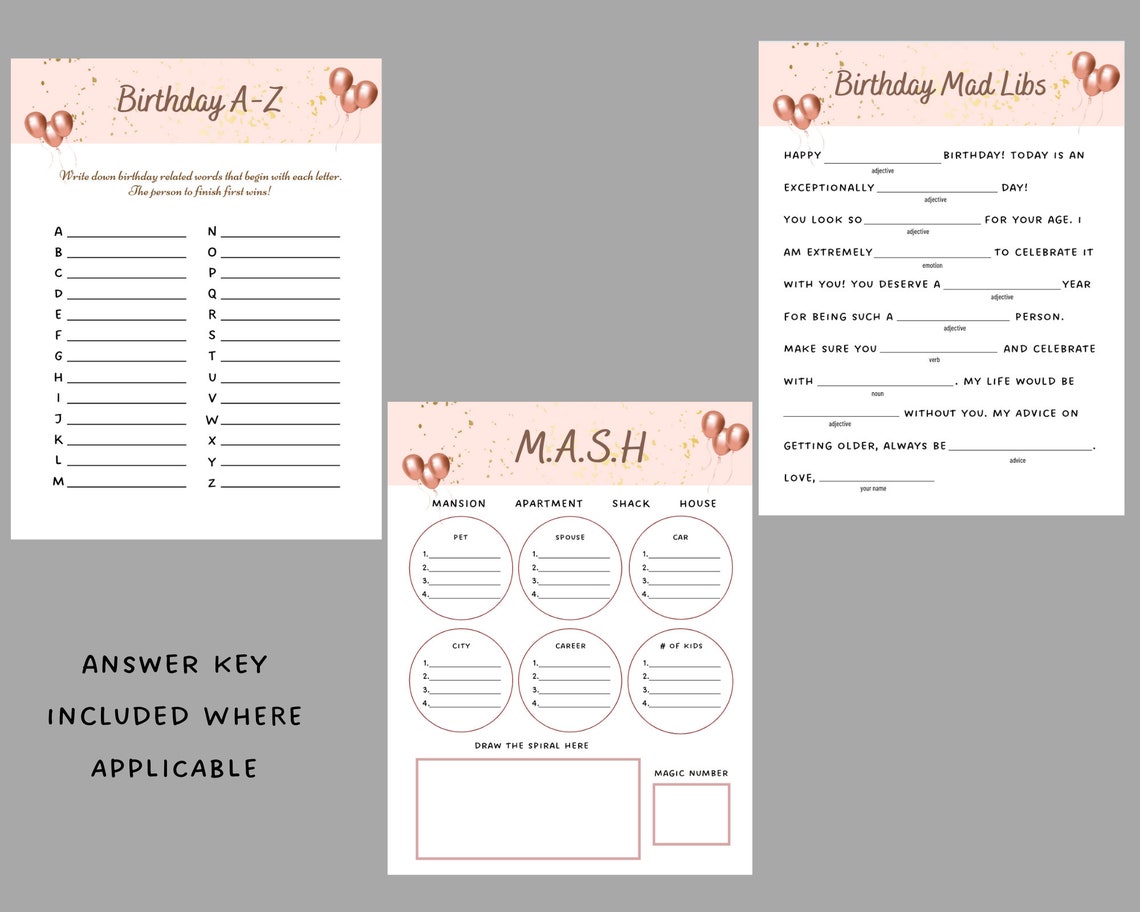 Teen Birthday Party Games Bundle Birthday Games for Her - Etsy