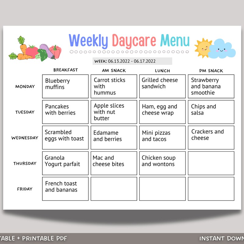Weekly Menu Planner Etsy
