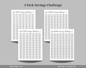 Savings Challenge Trackers Bundle, 1K 2K 5K 10K Saving Tracker Printable, Money Challenge, Minimalist Savings Goal Instant Download PDF