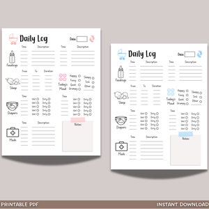 Infant Daily Log Printable, Baby Daily Log Template, Baby Care Tracker, Nanny Log, Daycare Log, Babysitter Log, Instant Download PDF