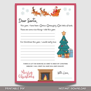 Brief an Weihnachtsmann zum Ausdrucken, Lieber Weihnachtsbrief, Kinder-Weihnachtswunschliste, lustige Weihnachtsaktivität für Kinder, Lieber-Santa-Wunschliste