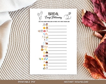 Bridal Shower Emoji Pictionary Printable, Bridal Party Game, Wedding Shower Icebreaker Game, Hen Party Game, Minimalist Bachelorette Ideas