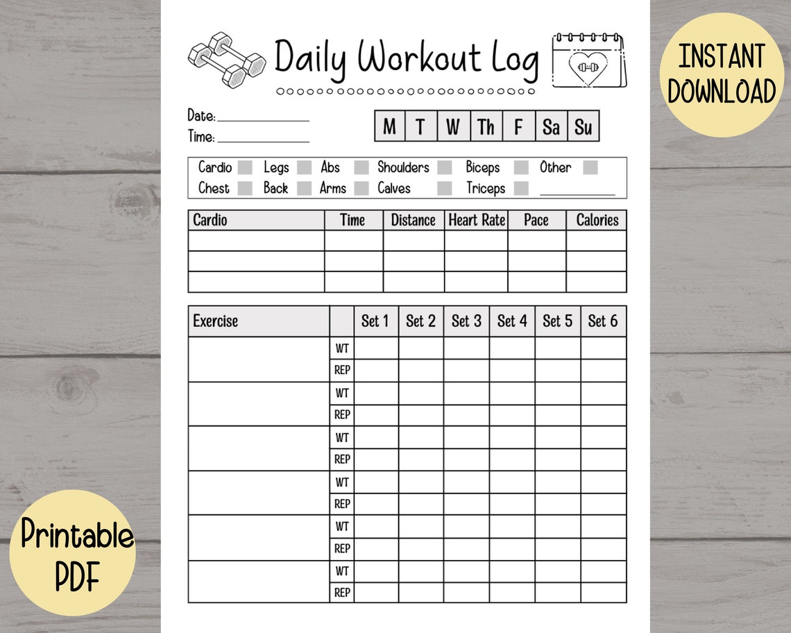 Daily Workout Log Printable Exercise Planner Fitness Planner - Etsy