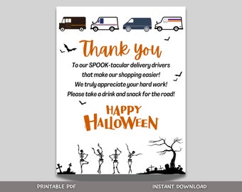 Halloween Delivery Driver Appreciation Sign, Thank You Sign, Snack & Drink Sign, Mail Carrier Treat Basket Printable Sign Halloween Delivery