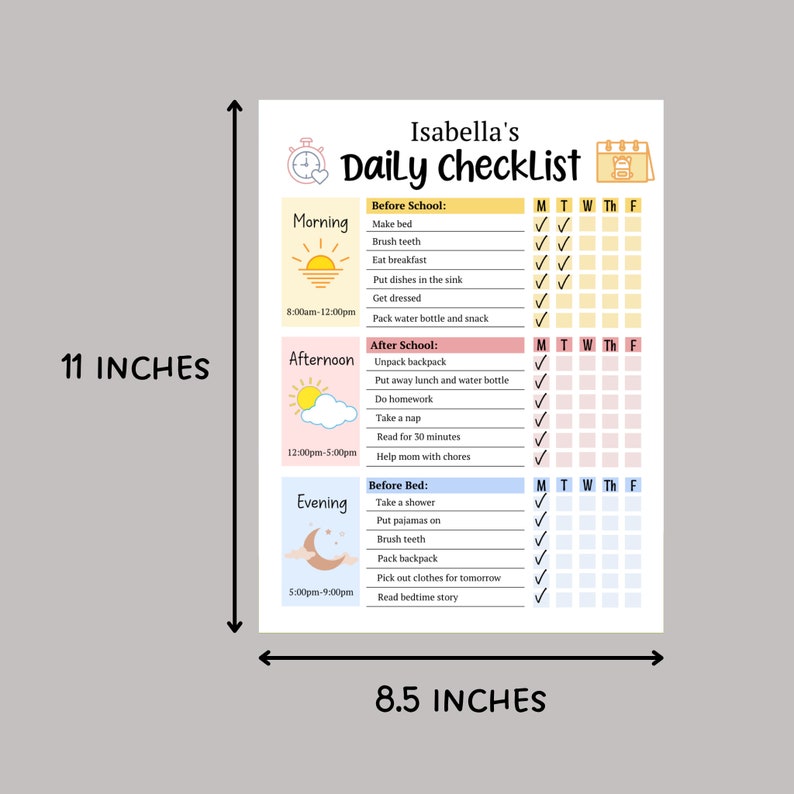 Kids Daily School Checklist Schedule Printable, Editable Chore Chart, Daily Routine Responsibility Chart, Homeschool Planner To Do List zdjęcie 6