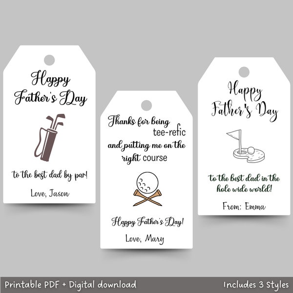 Happy Father's Day Golf Gift Tags Printable, Golf Gift Ideas, Best Dad by Par, Cookie Cards, Golf Pun Gifts for Dad, Funny Golf Dad Gift Tag