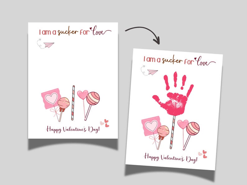 Valentines Day Handprint Holiday Crafts Printable DIY Candy Art for ...