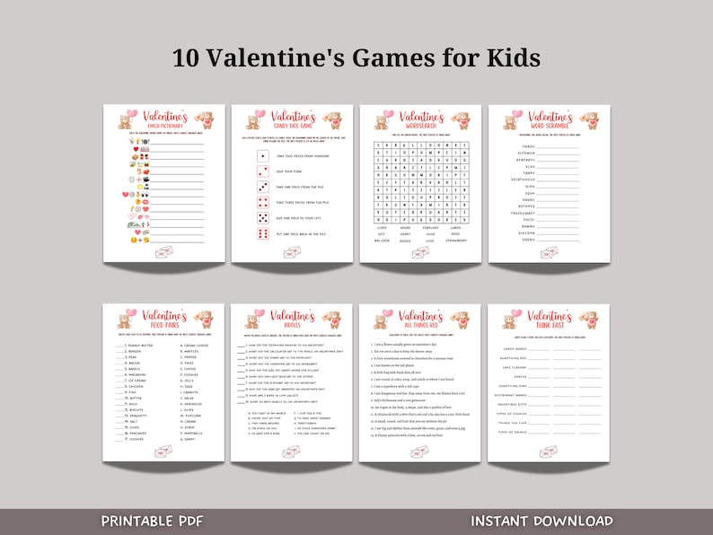 Valentine's Day Game Bundle for Kids Printable, Valentines Kid Games ...