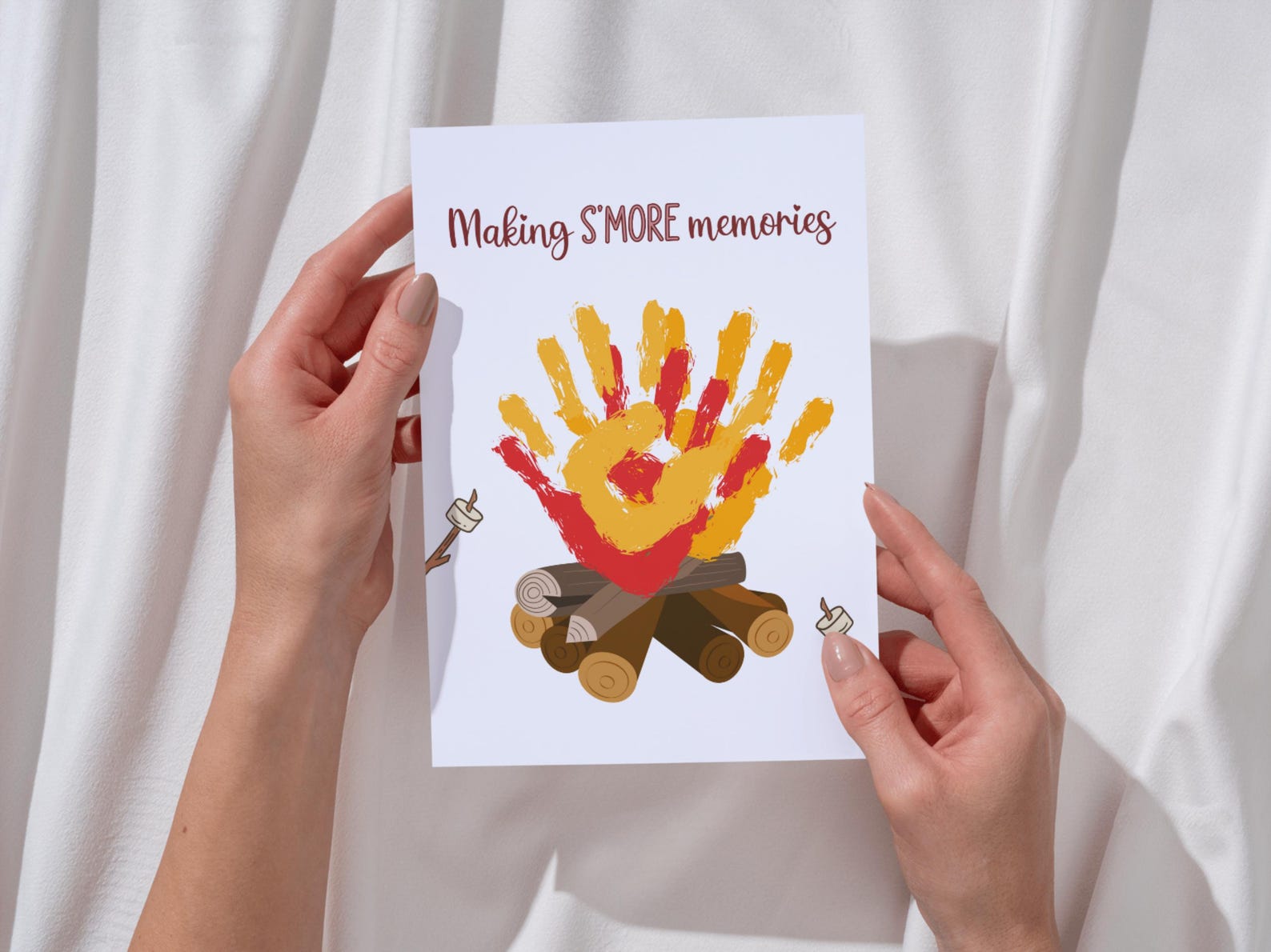 Summer Handprint Craft Printable, DIY Camp Fire Art Project Kids ...