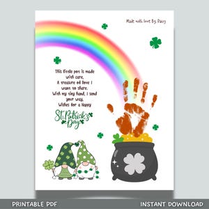 St Patricks Day Pot of Gold Poem Handprint Craft Printable, DIY Art Keepsake for Kids Baby Toddler Activity Preschool Daycare Kindergarten