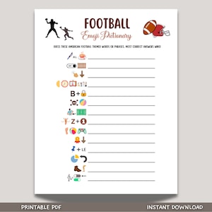 Football Emoji Pictionary Game Printable, Football Party Game, Office Party Game, Activity For Kids and Adults, Classroom Games