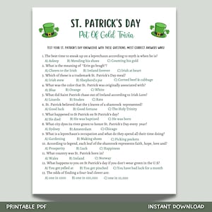 St Patrick&#39;s Day Trivia Game Printable, St Patricks Day Games, St Paddys Day Party Game, St Pattys Day Adult Trivia Game, Classroom Games