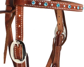 Tough 1 Testiera E Redini In Pelle Color Cuoio Scuro Per Pony &ndash; McCoy Collection, Con Bling