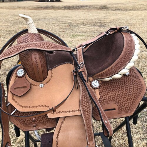 Western Barrel Racing Horse Show Saddle Cross Tooled Tack Set Etsy