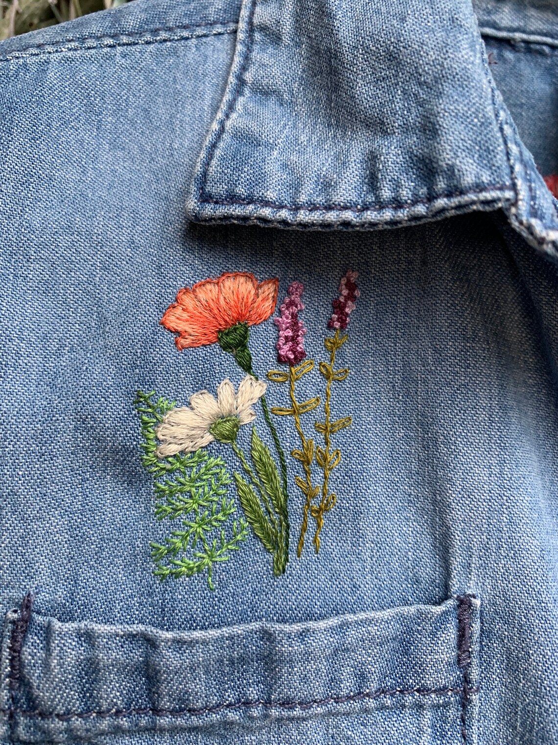 Denim/chambray Dress 4/5 Toddler Hand-embroidered Flowers - Etsy