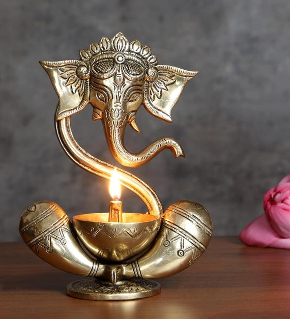 Brass Ganesha Diya Housewarming Gift, Diwali decoration, Brass decor
