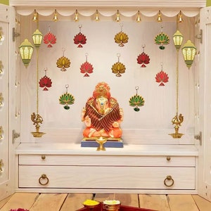 Lotus Hangings for Decoration Lotus hanging ghumka/ Floral Wall Hangings for Temple Decor, showpiece for Diwali Decor (Pack of 5) pink color