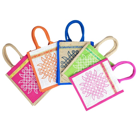 10 Traditional Kolam Print Jute Gift Bag Fabric Gift Bag Events Wedding Gift Bag Haldi Kumkum Pongal thamboolam Big Bags Sari Bag Etsy Canada