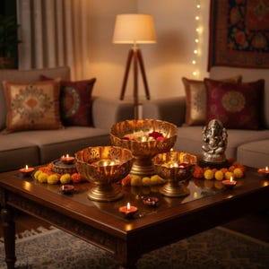 Urli Bowl Set of 3, Festive Decor, Diwali Decoration Items, Diwali Gift Items Pooja Decoration Item  Handcrafted Bowl for Floating Flower