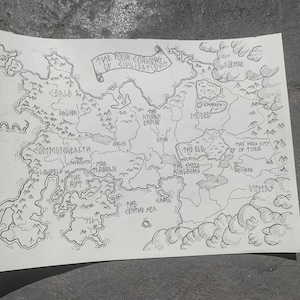 Carte dessinée à la main fantastique - tueur de rois - nom du vent - la peur du sage - fan art - 9 x 12 - art mural