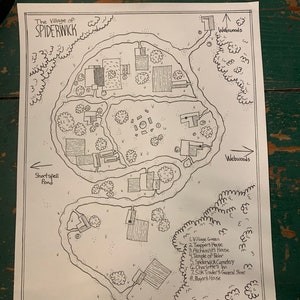 Carte d'aventure - |village - forêt - donjon - trésor| cartes physiques personnalisables pour les modules de D&D, Pathfinder, jeux vidéo, livres | 9 x 12