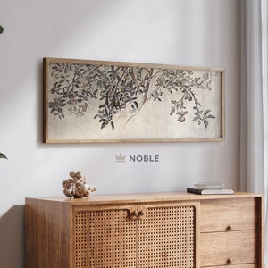 Vintage Apple Tree, Panoramic Landscape Art, Art Above Bed, Narrow Print, Bedroom Wall Decor, Long Painting, Panoramic Art, Digital Download