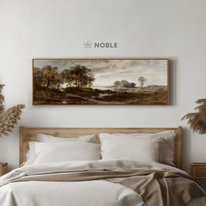 Sommarlandskapsmålning, Panoramabild på väggen, Stämningsfull målning, Lång landskapsmålning på väggen, Smala tryck, Ovanför sängen, Digital nedladdning