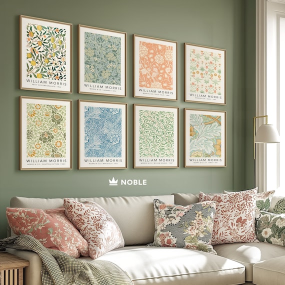 Set of 8 William Morris Art Prints, Gallery Wall Set, Textile