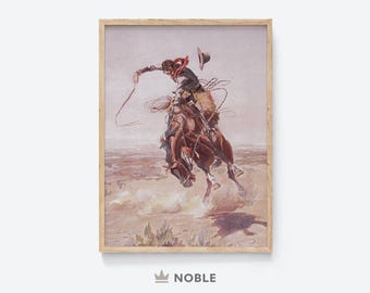 Arte vintage de vaqueros del oeste, imprimible, jinete, decoración rústica de pared, impresión campestre, arte vintage del suroeste, descarga instantánea