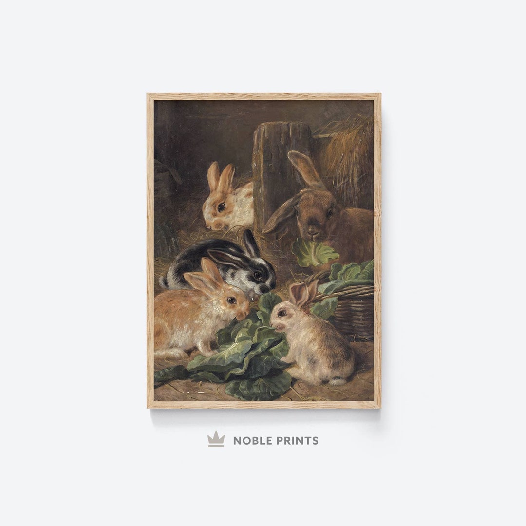 Vintage Rabbit Painting, Printable, Rustic Farm Decor, Farmhouse Prints ...