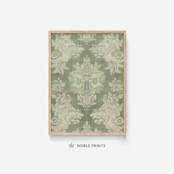 Vintage Tapestry Art Print, Printable, Muted Green Pattern Wall Print, Vintage Textile, Wall Decor, Digital Download