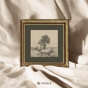 Szkic drzewa w stylu vintage w kwadratowym formacie, do wydrukowania, dekoracja krajobrazu w kwadratowym formacie, wydruk rysunku natury, sztuka ścienna w kolorze szałwii, wystrój domu wiejskiego, pobieranie cyfrowe