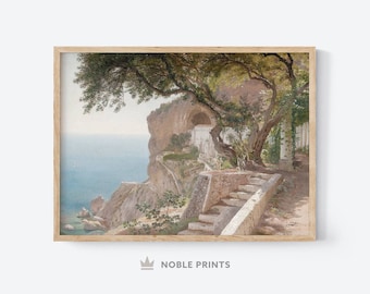 Italy Wall Art, Printable, Amalfi Coast Print, Mediterranean Seascape Painting, Summer Wall Art, Digital Download