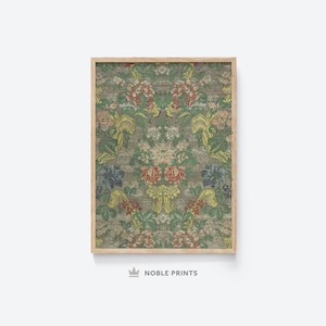 Vintage Tapestry Art Print, Printable, Flower Tapestry, Vintage Textile, Wall Decor, Digital Download