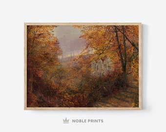 Autumn Landscape Painting, Printable, Vintage Rustic Country Decor, Fall Countryside Art, Digital Download