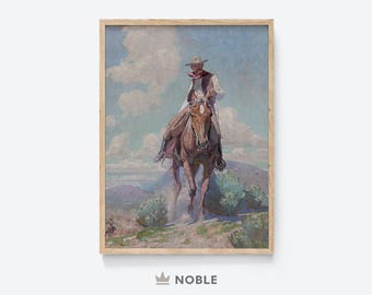 Vintage Cowboy Portrait Painting, Printable, Rustic Wall Decor, Countryside Print, Vintage Southwestern Art, Instant Download