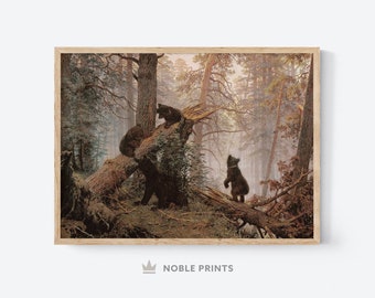 Vintage Bear Art, Printable, Forest Wall Art, Bear Painting, Digital Download